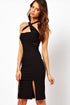 Black Crossover Front Long Dress with Slits